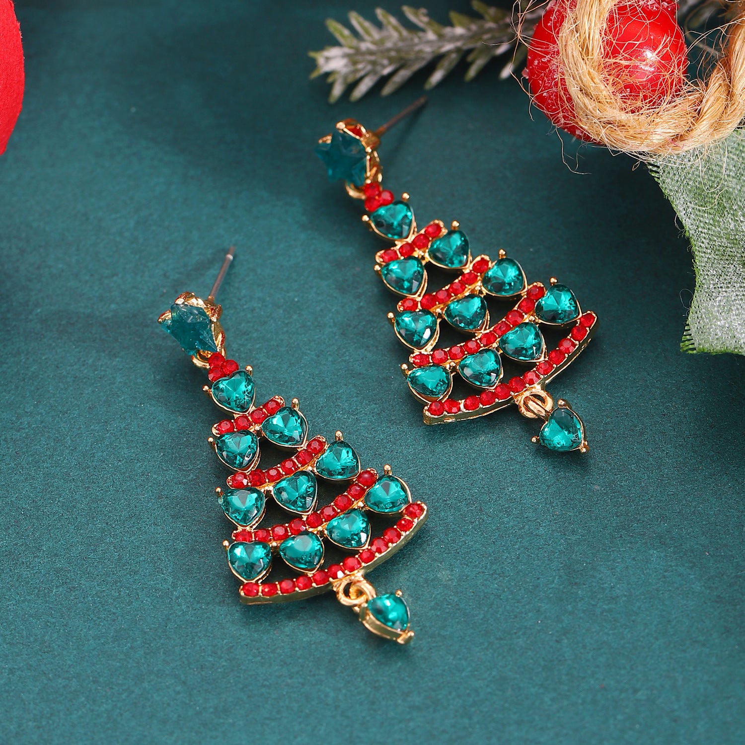Wholesale Diamond-encrusted Christmas tree earrings